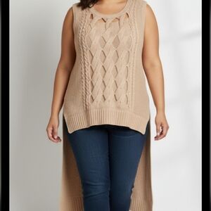 Venus Peach Hi-Low Sweater Vest Overlay Size 2XL Cable Knit Lined Pullover